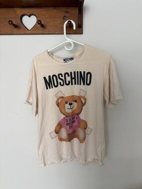 Moschino Beige Tee with Teddy Bear Graphic